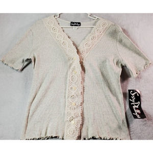 Suzy Phillips Cardigan‎ Sweater Womens Size 14/16 Beige Knit V Neck Button Front